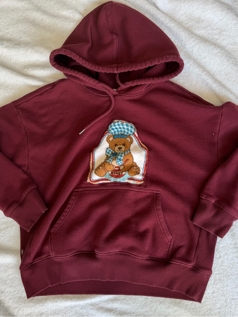 Burgundy Teddy Patch Hooded Sweatshirt